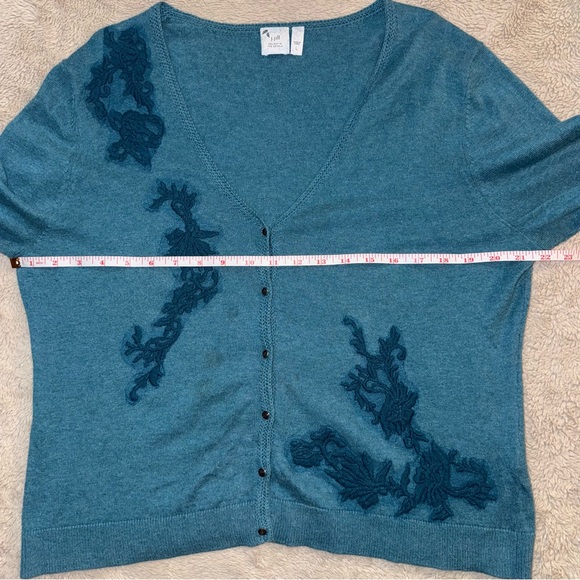 J. Jill Blue Cardigan Sweater with Artistic Design - Picture 4 of 10
